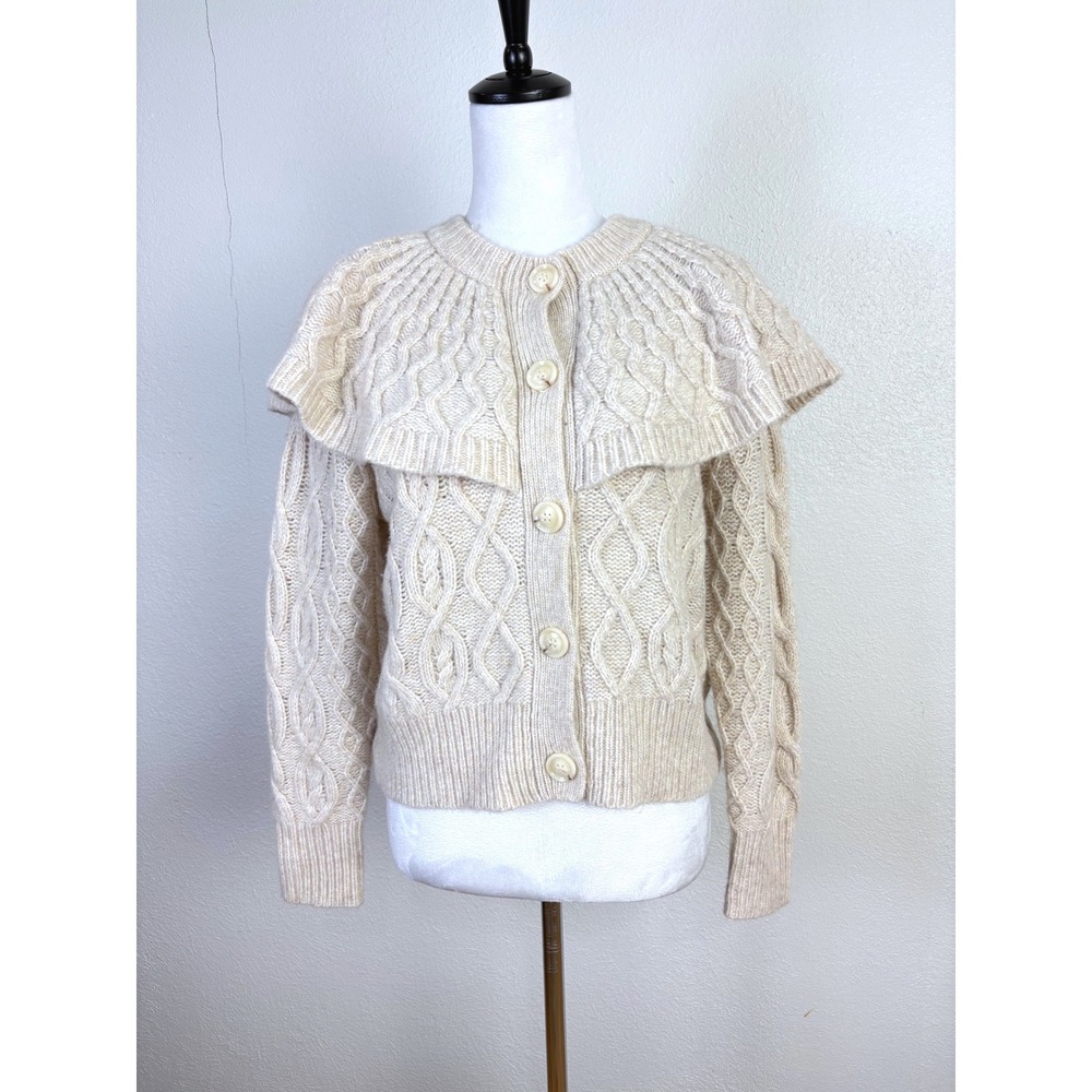 dh New York Cream Cable Knit Cashmere & Wool Cape Cardigan Sweater Size Small
